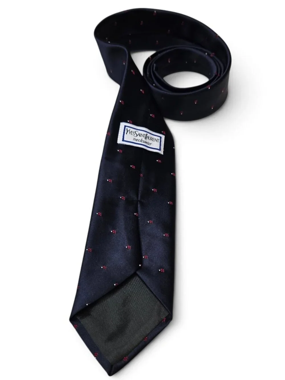 NWOT Vintage Yves Saint Laurent Neck Tie Men's Navy Blue Dotted Pattern Office